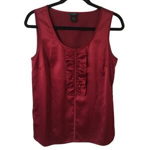Ann Taylor Size 4 Silky Red Sleeveless Scoop Neck Ruffled Blouse